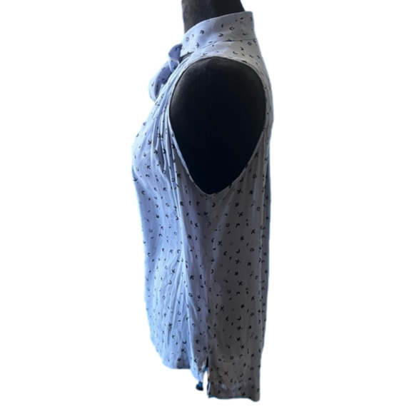 Free People  Blue Floral Neck Bow Tie Blouse Top small - Picture 8 of 12